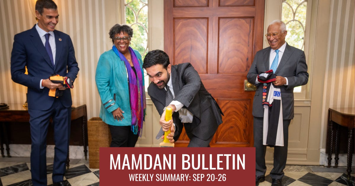 President Pedro Sánchez (Spain), Prime minister Mia Amor Mottley (Barbados), Mayor Zohran Mamdani (NYC), and President António Costa (European Council). Photo credit: Ed Reed/Mayoral Photography Office