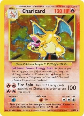 1999 Pokemon Base Set 4/102 Charizard Holo LP