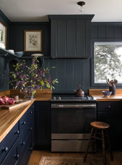 a black kitchen from Heidi Calliere small kitchen design mistakes.