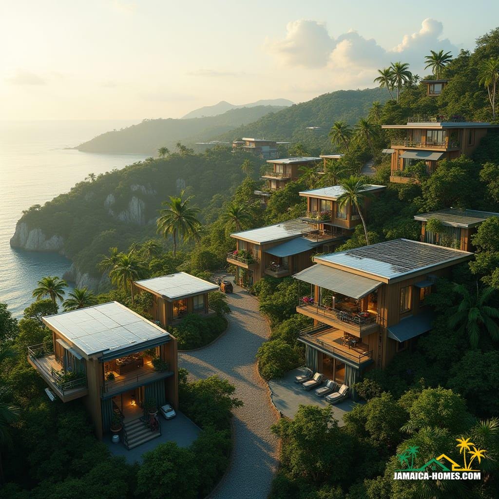 Futuristic hilltop neighborhood in St. Ann, Jamaica, 2040