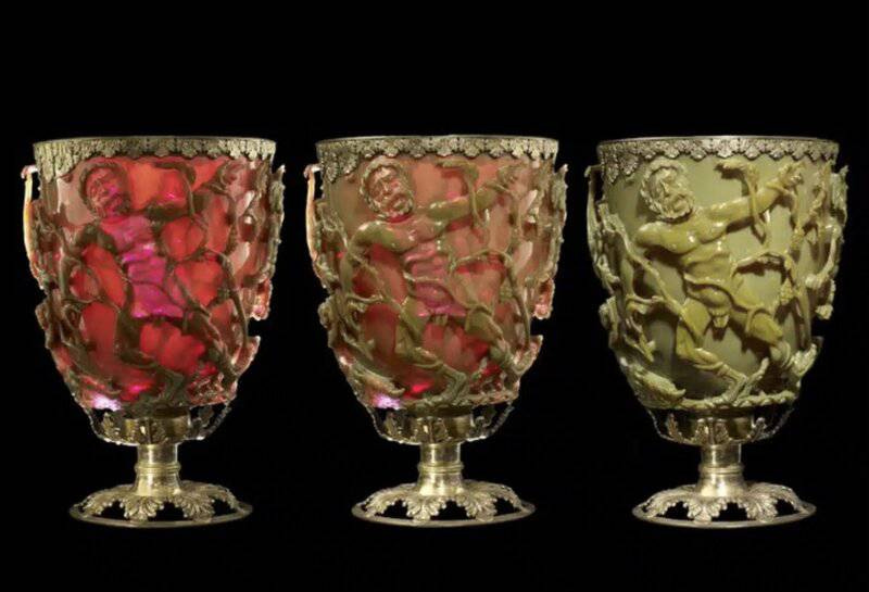 The remarkable Lycurgus Cup from ancient Rome changes color based on light. Achieved with tiny gold and silver nanoparticles, this advanced nanotechnology vanished, only recently replicated. The remarkable Lycurgus Cup from ancient Rome changes color based on light. Achieved with tiny gold and silver nanoparticles, this advanced nanotechnology vanished, only recently replicated.
