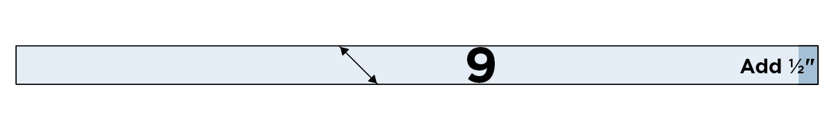 Austin Dress Armhole Binding piece 9 shown as horizontal strip with blue extension and Add ½" label at one short end