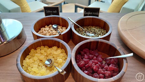Food offerings at Moxy breakfast buffet