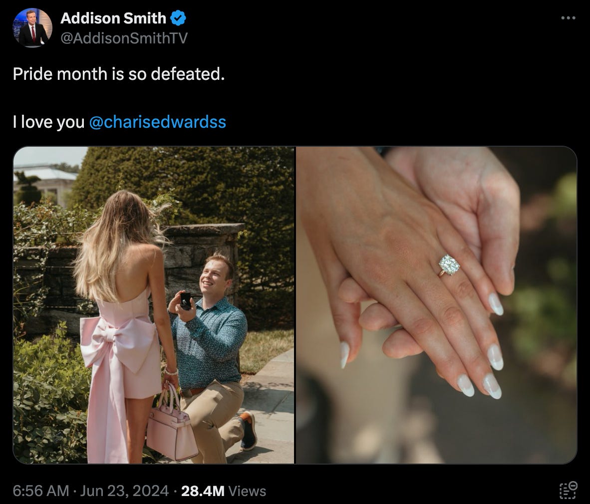 Addison proposing to his girlfriend