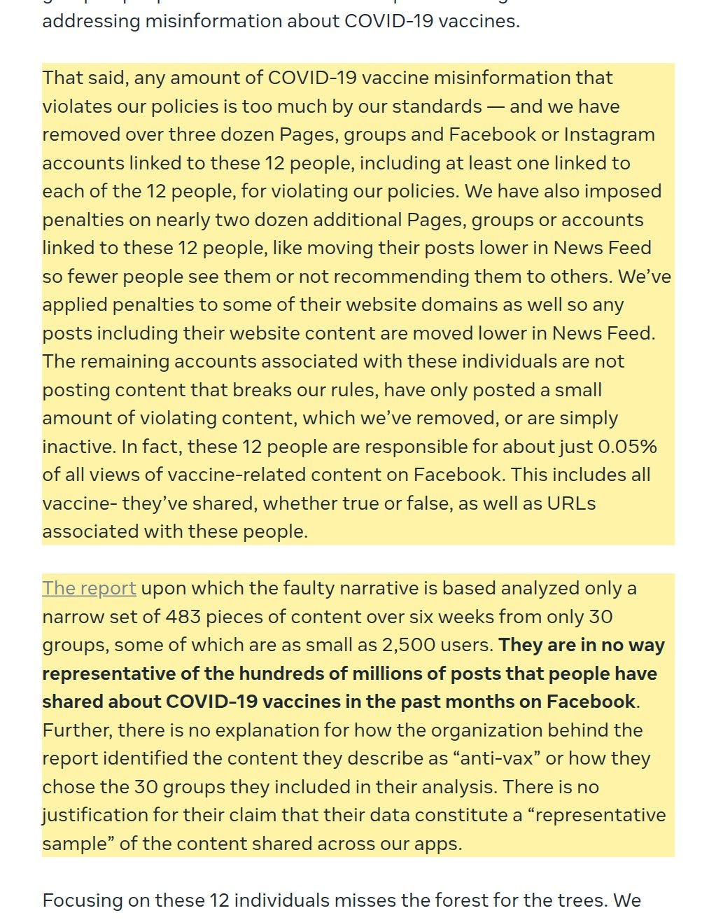 Meta statement disputing CCDH Disinformation Dozen methodology, August 18, 2021 Meta statement disputing CCDH Disinformation Dozen methodology, August 18, 2021