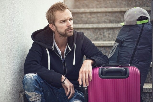 Guy with belongings that just got kicked out of out of accountability for his mistakes Guy with belongings that just got kicked out of out of accountability for his mistakes