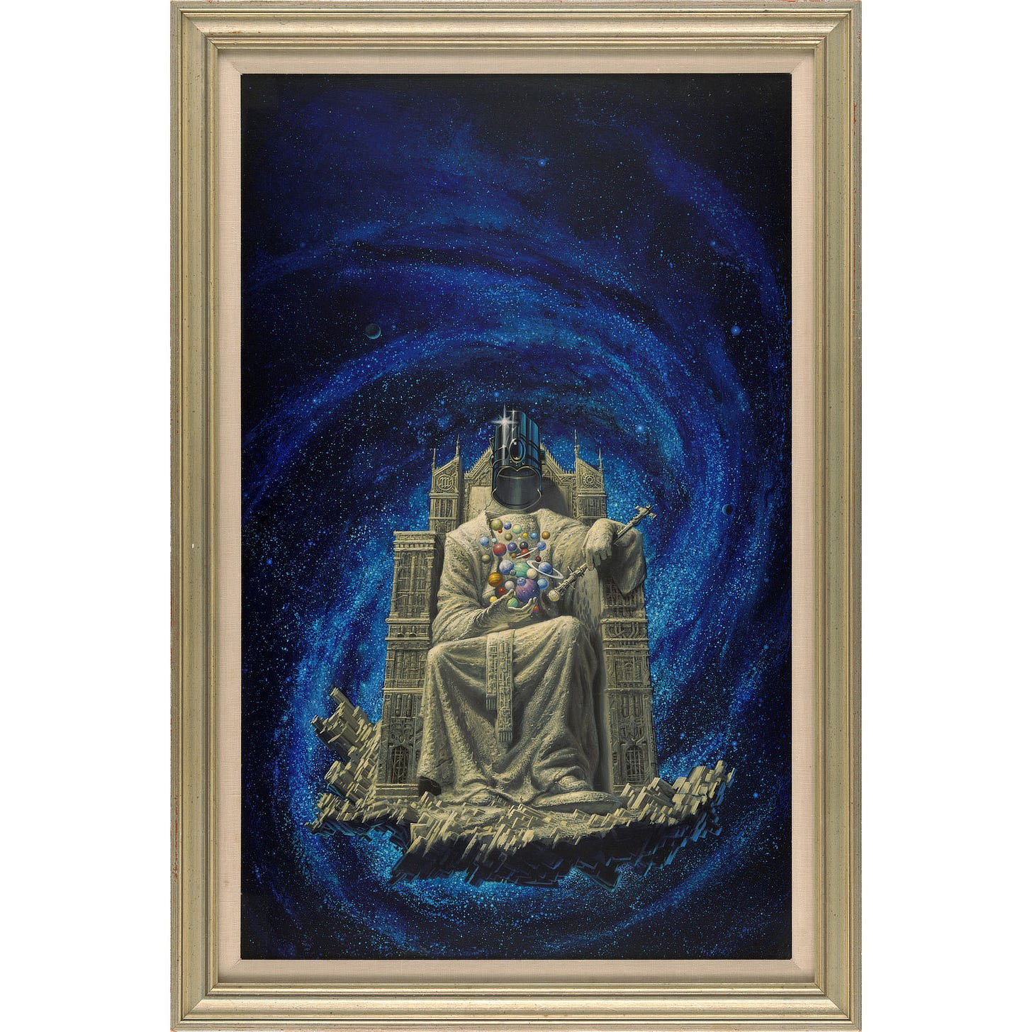 EMPIRE (1980). Original painting. Acrylic - 28" x 18". Custom framed in warm silver moulding with linen liner.