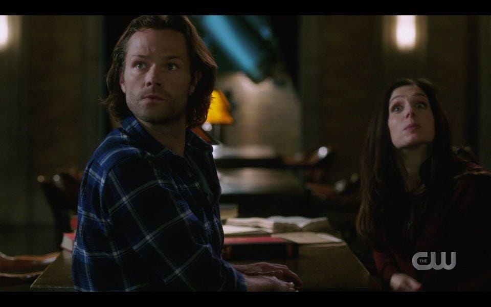 Castiel bursts in on Sam Winchester with Eileen SPN 1507 Castiel bursts in on Sam Winchester with Eileen SPN 1507