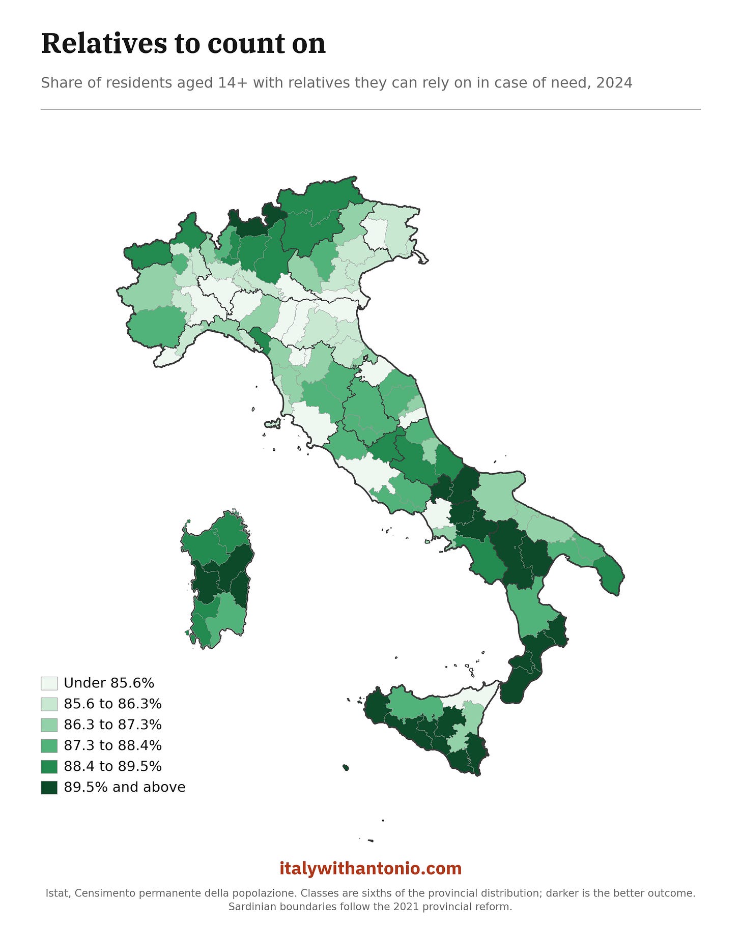 Relatives to count on map of Italy