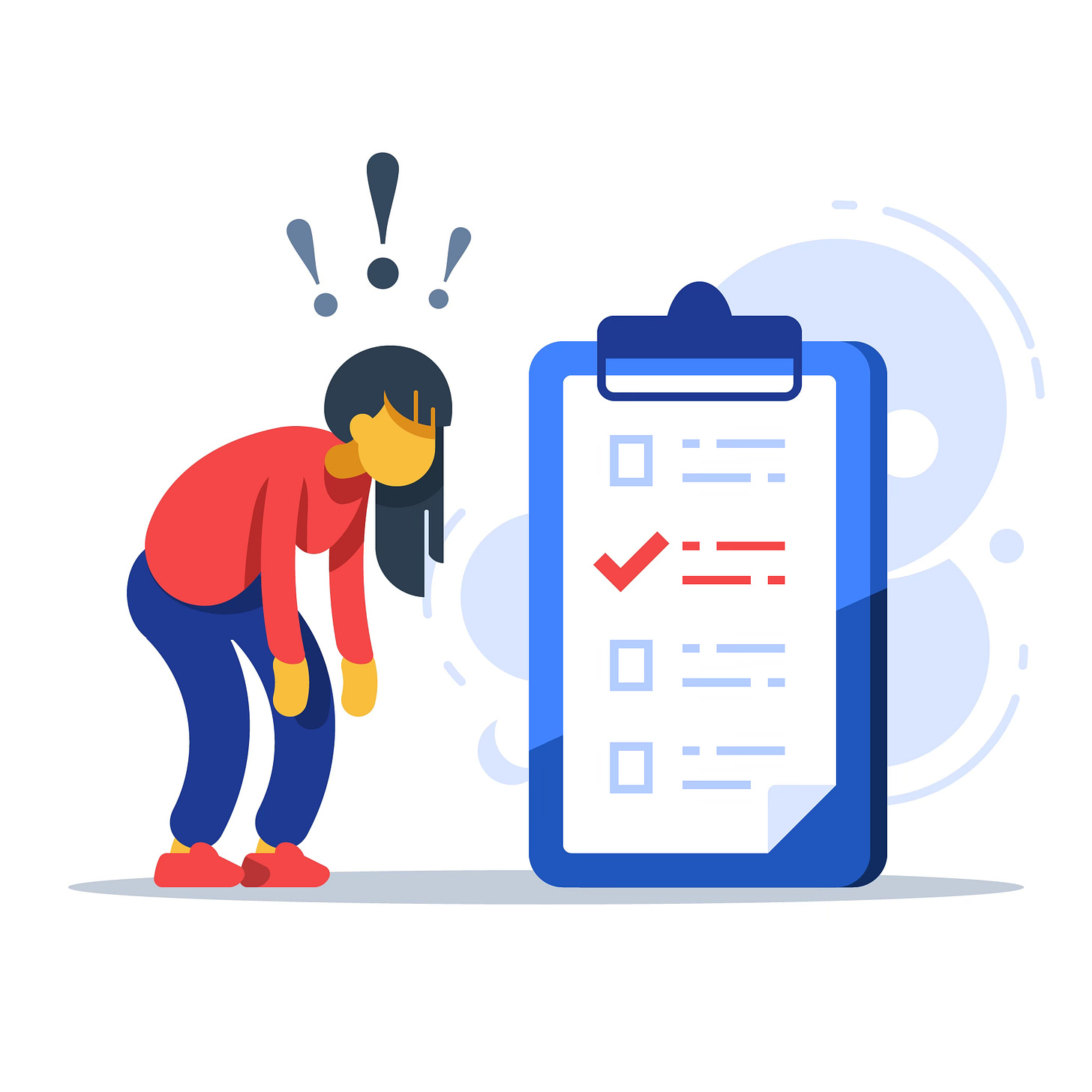 Illustration of woman surprised at all the things on her checklist to do.