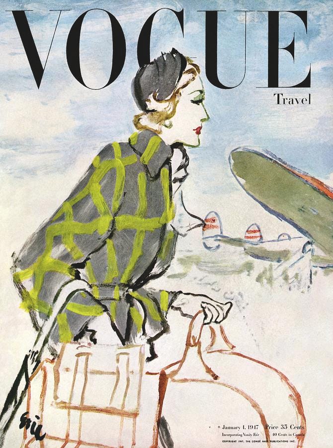 Vogue Cover Featuring A Woman Carrying Luggage by Carl Oscar August Erickson