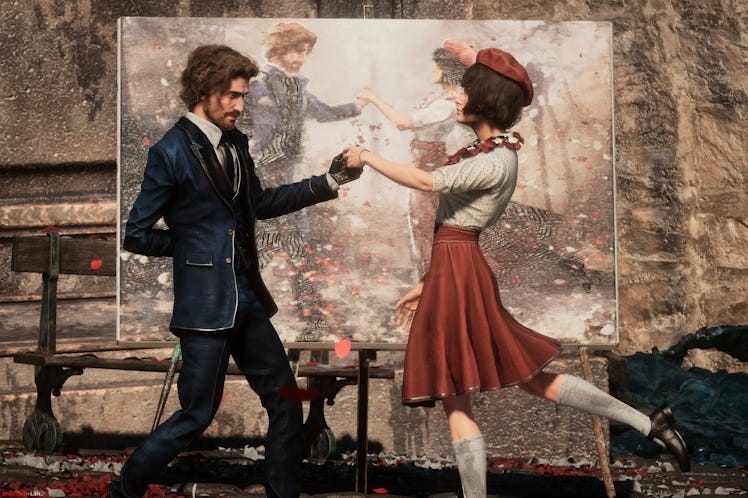 Gustave and Sophie share a dance in front of a painting of themselves.