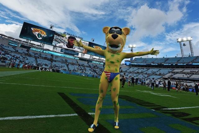 In the fluff! Jacksonville Jaguars mascot Jaxson de Ville sets off social  media with Speedo - Yahoo Sports