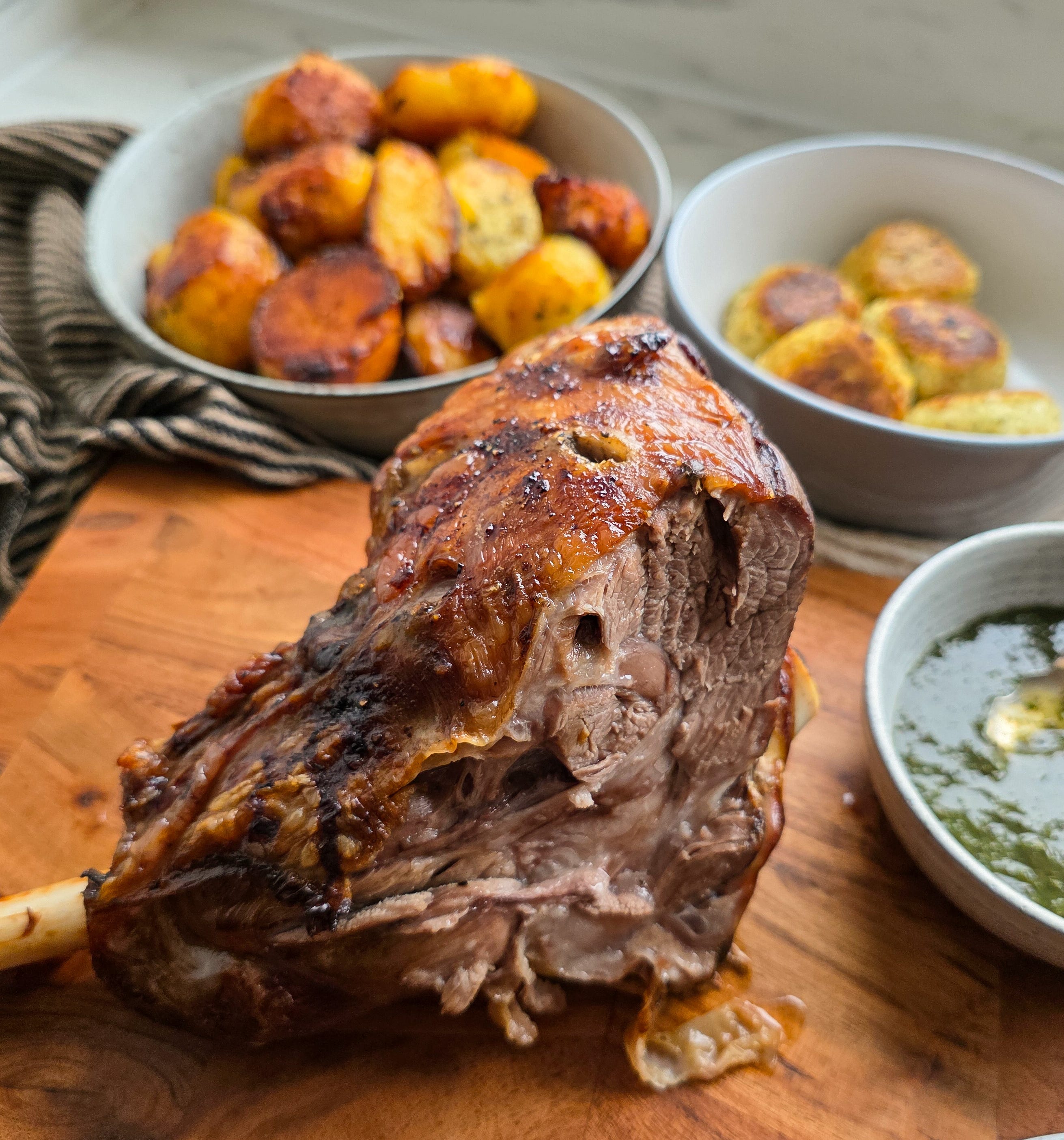 Slow(ish) Cooked Lamb and Minted Roast Potatoes