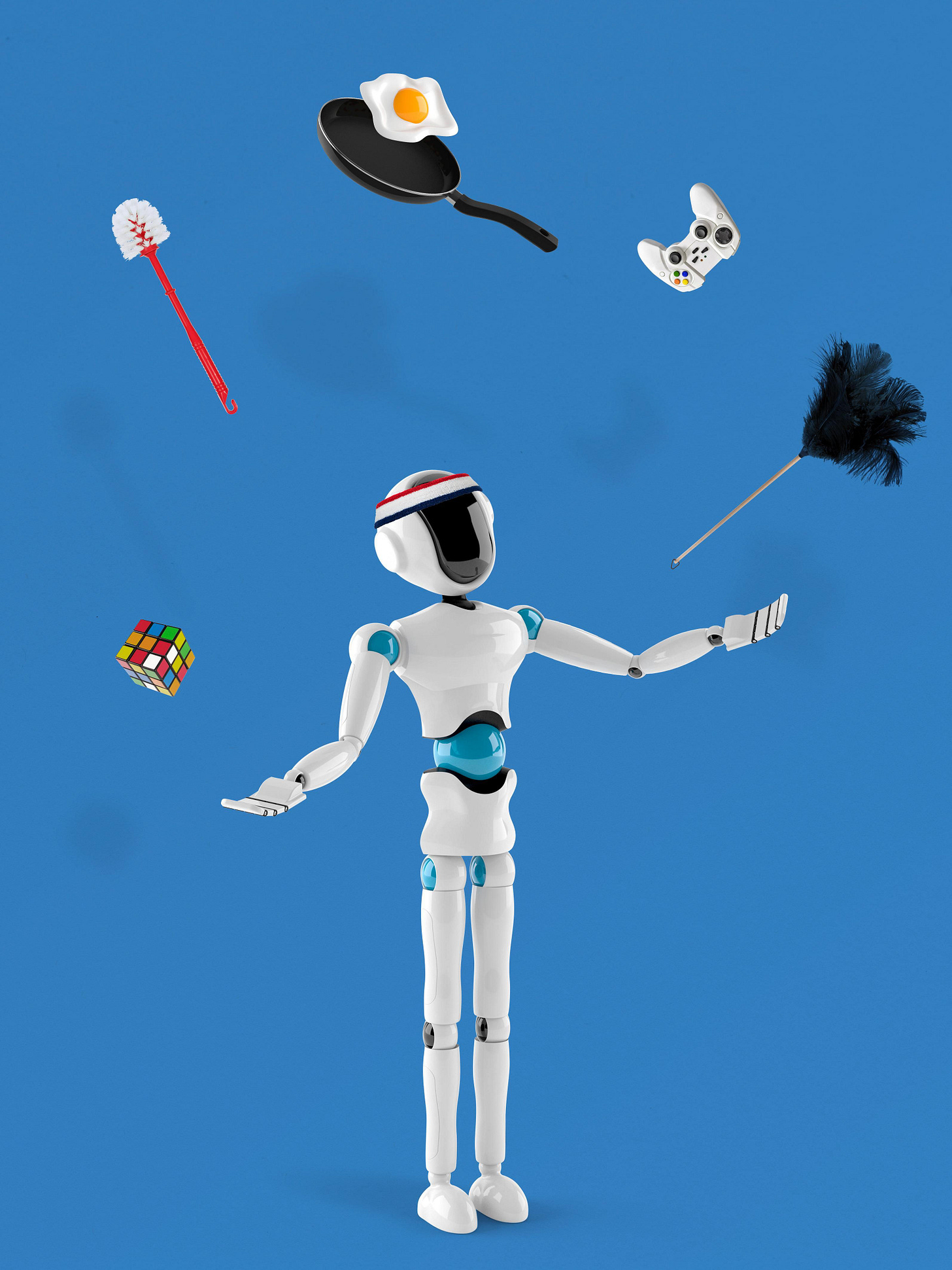 Image of a robot juggling multiple items into the air.