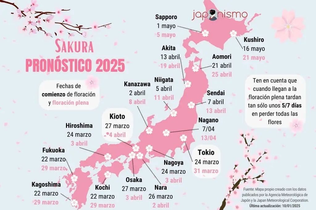Pronóstico de floración de cerezos para 2025