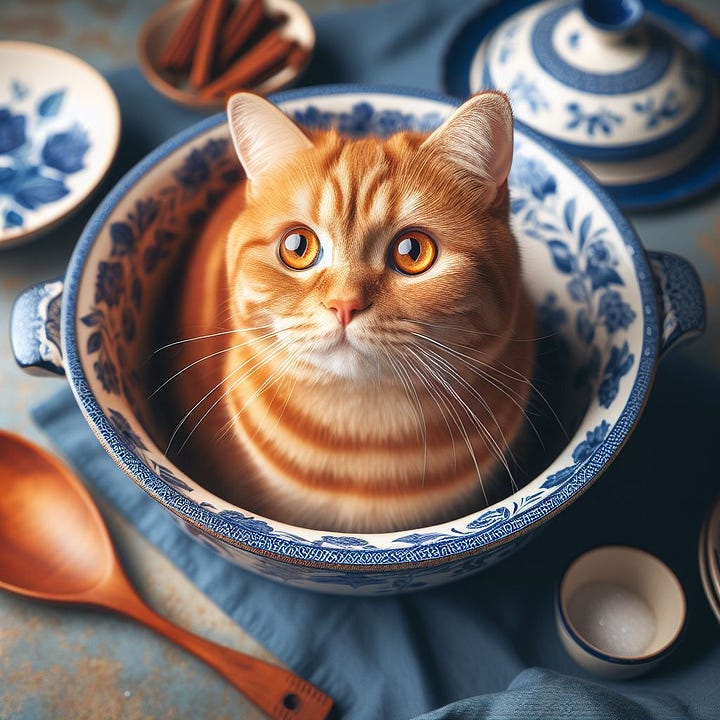 A cat sitting in a bowl