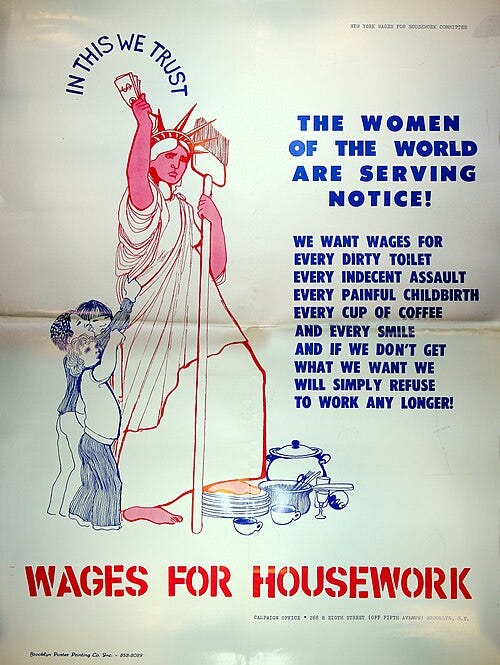 poster showing Statue of Liberty next to text reading "The women of the world are serving notice!"