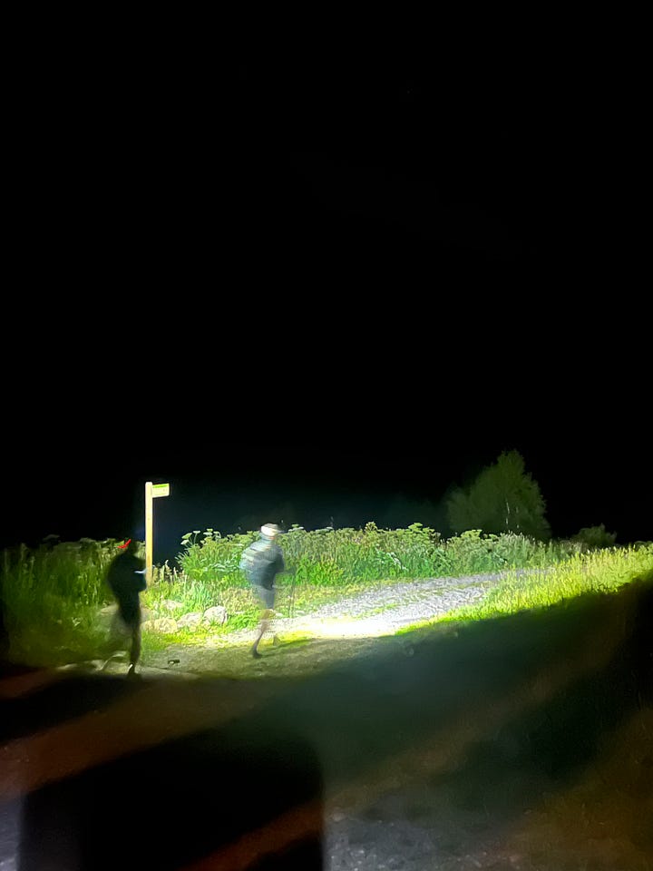 Leaving Refugi borda de Sortney by head torch