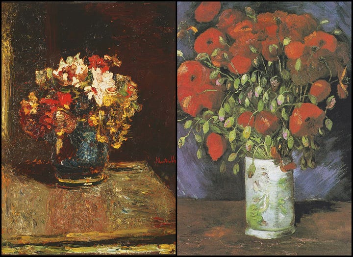 A portrait of Van Gogh by Toulouse-Lautrec; Flowers by Monticelli