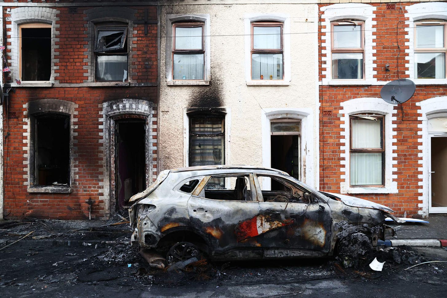 A view of the damage after rioting broke out late Tuesday, in east Belfast, Northern Ireland, Wednesday, June 10, 2026, following a stabbing incident. (AP Photo/Peter Morrison) A view of the damage after rioting broke out late Tuesday, in east Belfast, Northern Ireland, Wednesday, June 10, 2026, following a stabbing incident. (AP Photo/Peter Morrison)