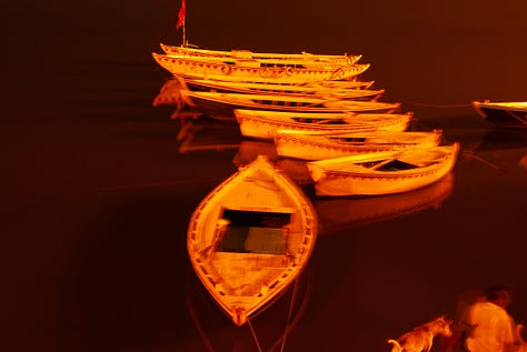 Scenes of the ghats. Nightfall. Benares.