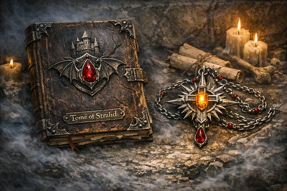 Tome of Strahd and Holy Symbol of Ravenloft side by side Tome of Strahd and Holy Symbol of Ravenloft side by side
