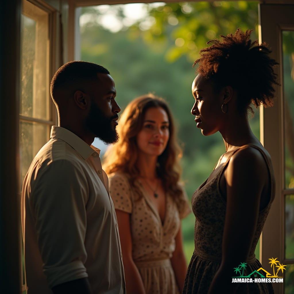 husband and wife talking with agent