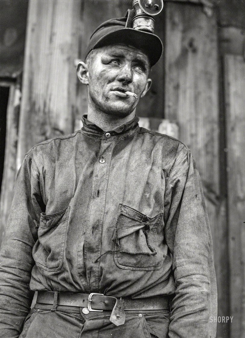 August 1940. "Miner at Dougherty's mine, near Falls Creek, Pennsylvania." Medium format acetate negative by Jack Delano. View full size.
