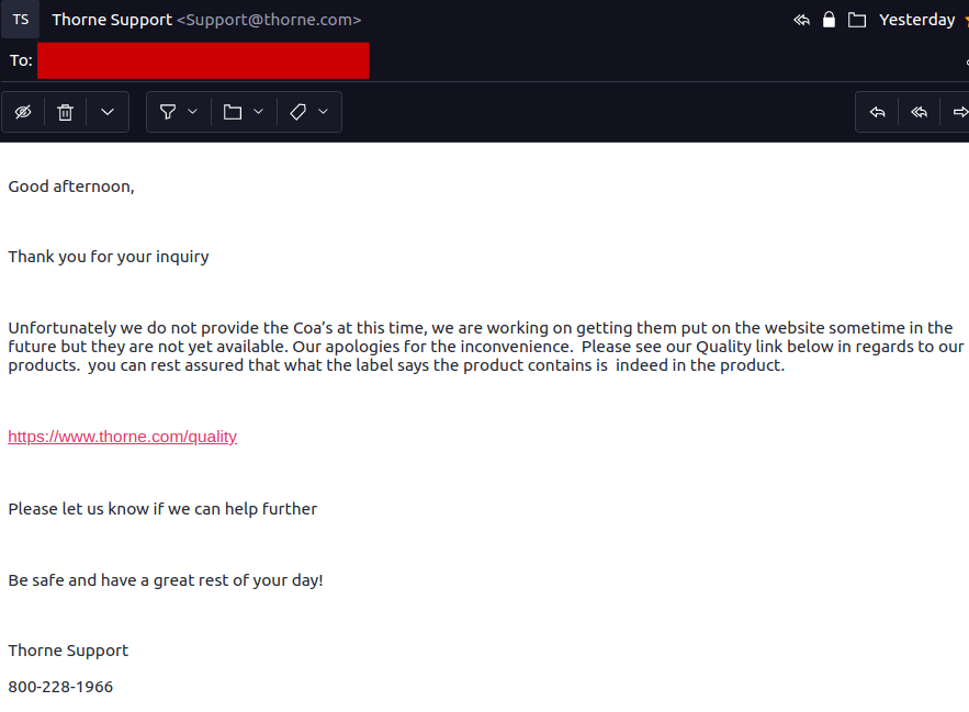 r/Supplements - Original Posters Email Response Sept 25, 2021