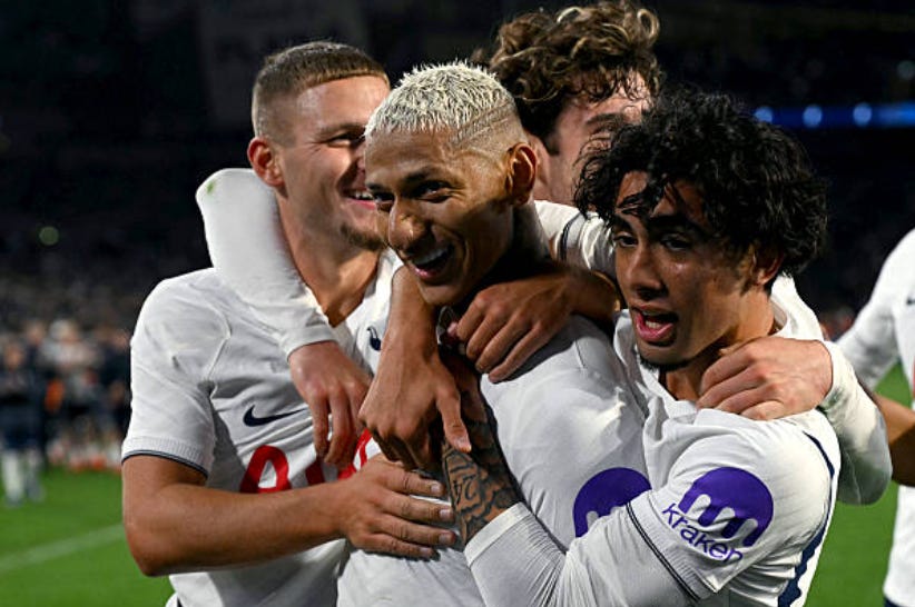 Tottenham Hotspur's Richarlison (C) celebrates scoring a goal with teammates during the Sydney Super Cup football match between English Premier League teams Chelsea and Tottenham Hotspur at Stadium Australia in Sydney on August 1, 2026. (Photo by Saeed Khan / AFP via Getty Images) Tottenham Hotspur's Richarlison (C) celebrates scoring a goal with teammates during the Sydney Super Cup football match between English Premier League teams Chelsea and Tottenham Hotspur at Stadium Australia in Sydney on August 1, 2026. (Photo by Saeed Khan / AFP via Getty Images)