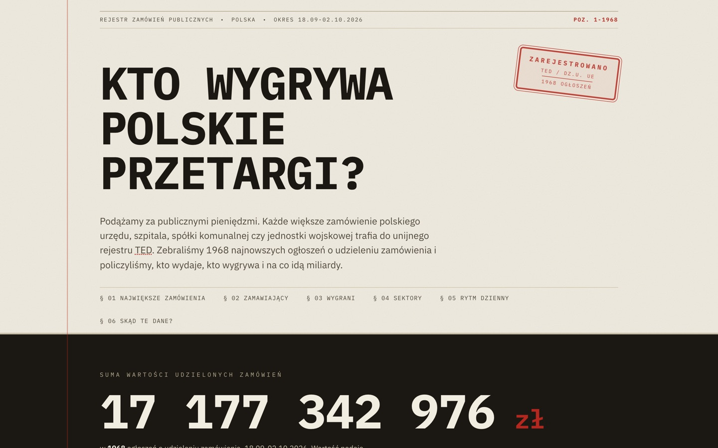 przetargi.jock.pl: Polish public tender award notices from the EU TED register, total value and biggest contracts przetargi.jock.pl: Polish public tender award notices from the EU TED register, total value and biggest contracts