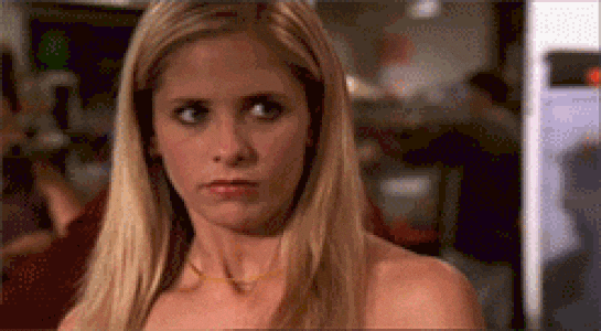 A Buffy gif zooming in on her eyes and she squints suspiciously