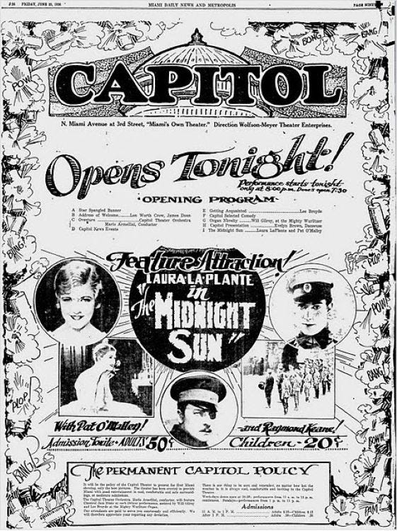 Figure 2: Program on opening night for the Capitol Theater on June 25, 1926.