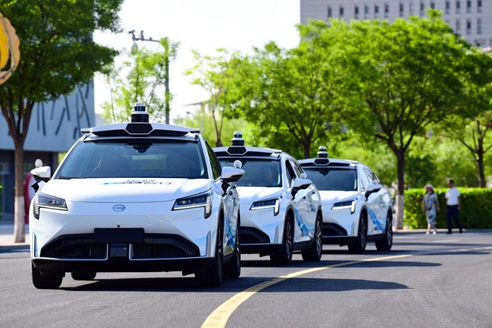 A caravan of autonomous taxis take a test drive on July 6 in Ordos, North China’s Inner Mongolia autonomous region. Photo: VCG