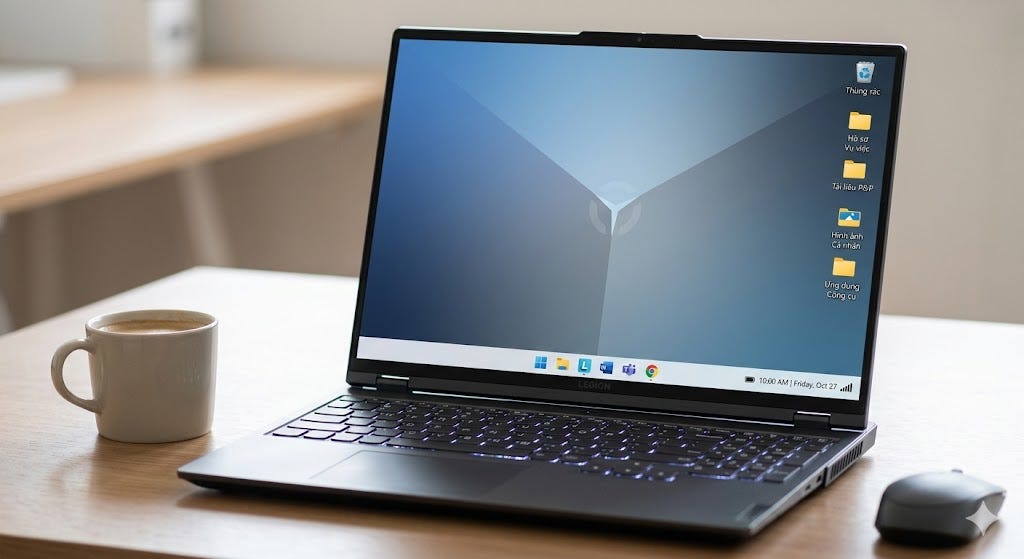 Hình được tạo bởi Google Gemini. Màn hình desktop của mình chưa gọn được như này, nhưng ít nhất là các file và folder chỉ còn ít hơn 1/3 màn hình thôi ^^