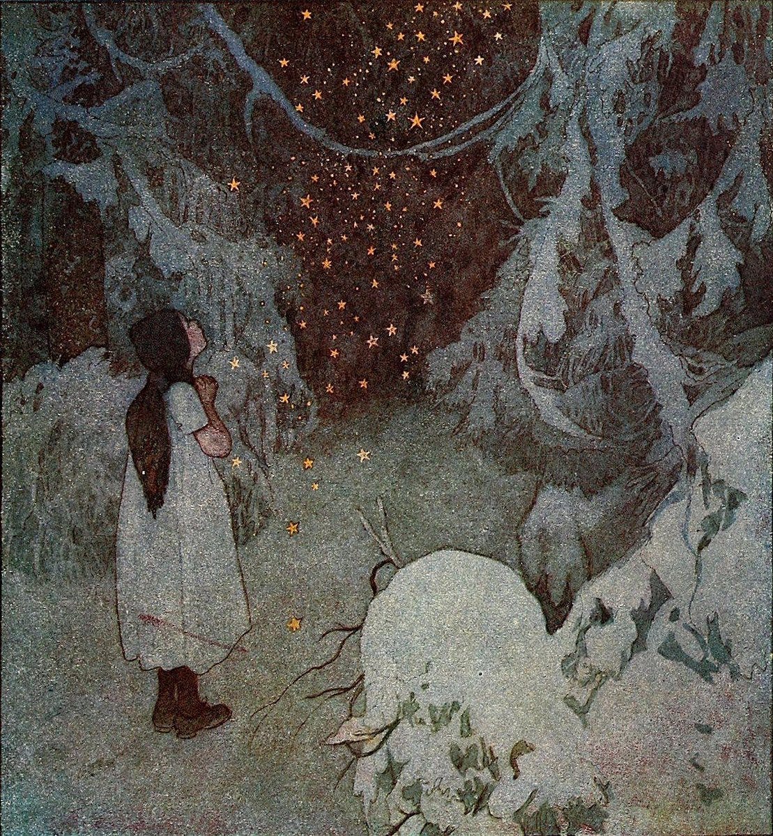 The Little Stars of Gold' 1921. Artus Scheiner. Happy New Year! #drawing  #wish #stars