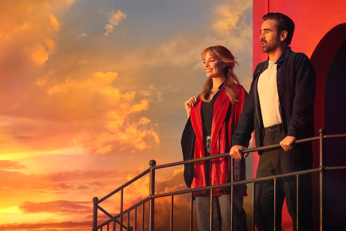 Margot Robbie as Sarah and Colin Farrell as David in A Big Bold Beautiful Journey