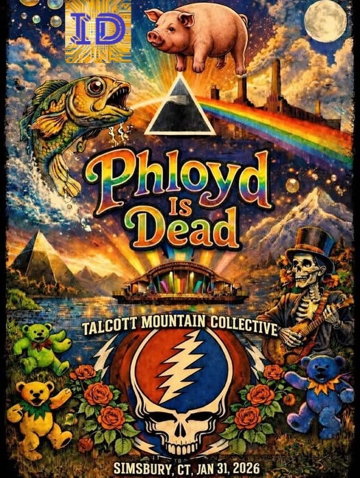 May be an image of text that says 'Dead Phloyd IS TALCOTT MOUNTAIN COLLECTIVE ស SIMSBURY. SIMSBURY,CT,JAN31.2026 CT, JAN 31, 2026'