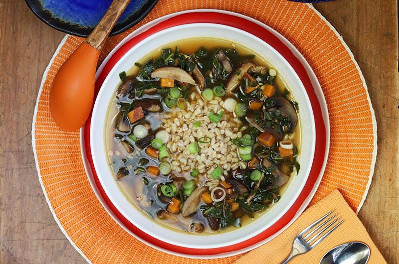Hot and Sour Mushroom and Barley Soup, Cook the Vineyard