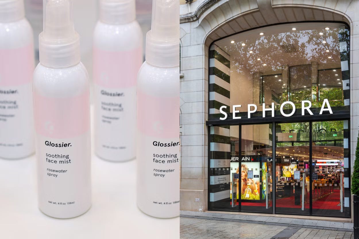 Glossier soothing face mist and a Sephora store