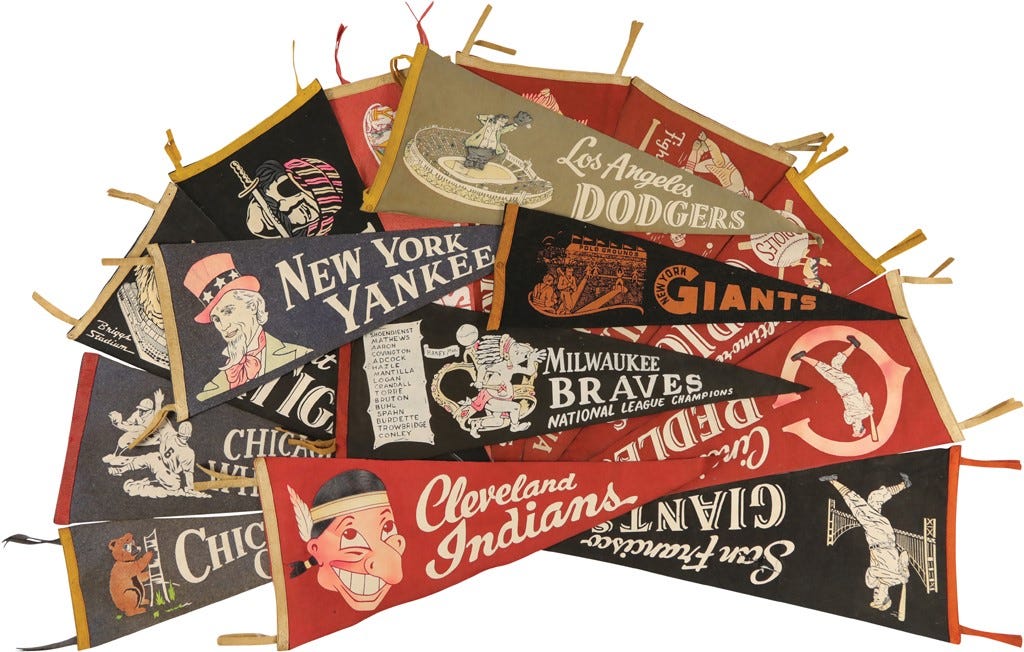 1950s Vintage Baseball Pennant Collection with Yankees & Dodgers (15)