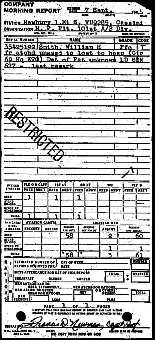 PFC William Howard Smith Morning Report