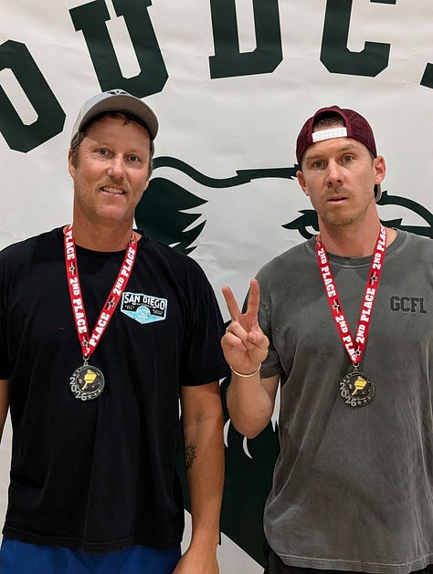 pickleball players pose and smile in Cloudcroft, New Mexico