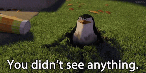 a penguin in a hole with the words you did n't see anything below it