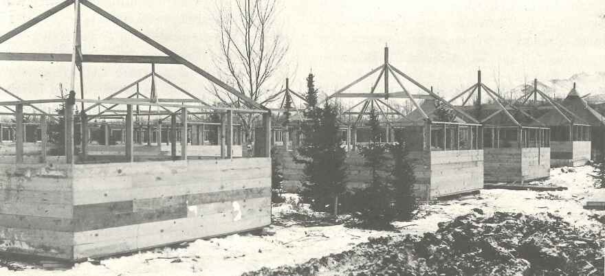 Camp construction at Fort Richardson, 1942 (Courtesy of Dr. Morgan Blanchard, Northern Land Use Research Alaska) Camp construction at Fort Richardson, 1942 (Courtesy of Dr. Morgan Blanchard, Northern Land Use Research Alaska)