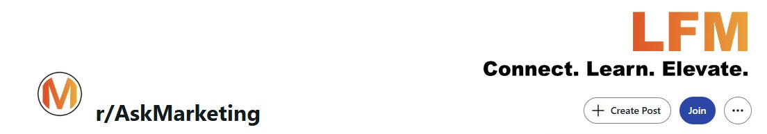 Banner of the r/AskMarketing subreddit on Reddit, a Q&A hub for marketing advice.