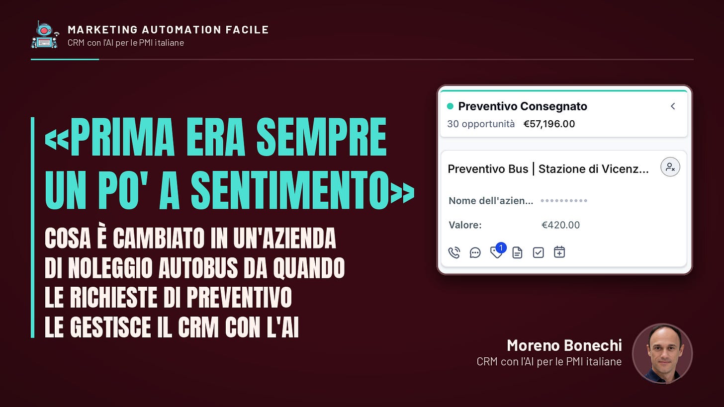 «Prima Era Sempre un Po' a Sentimento». Cosa È Cambiato in un'Azienda di Noleggio Autobus da Quando le Richieste di Preventivo le Gestisce il CRM con l'AI «Prima Era Sempre un Po' a Sentimento». Cosa È Cambiato in un'Azienda di Noleggio Autobus da Quando le Richieste di Preventivo le Gestisce il CRM con l'AI