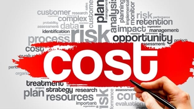 Person writing cost over other financial related terms