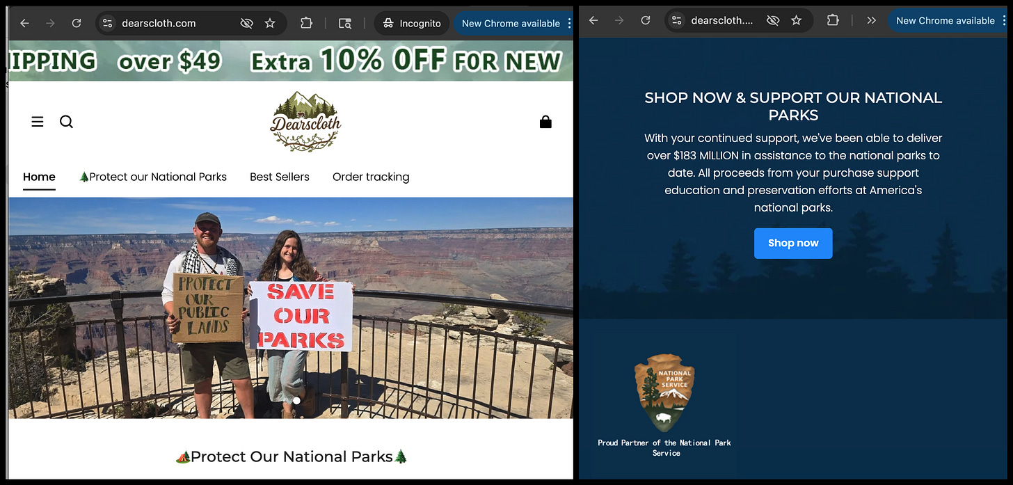 screenshots of the Dearscloth website